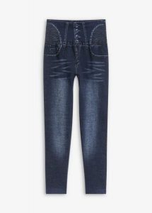 Legginsy bezszwowe w optyce dżinsów, z silnym stopniem modelowania sylwetki. Niebieskie jeansy bonprix, bez wzorów, z jeansu. Za 64,99 zł.