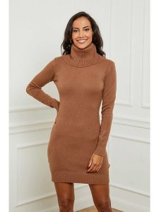 Soft Cashmere Sukienka dzianinowa w kolorze jasnobrązowym rozmiar: 38/40. Brązowe sukienki Soft Cashmere, bez wzorów, z dzianiny, klasyczne, bez kołnierzyka, bez ramiączek, mini. Za 126,99 zł.
