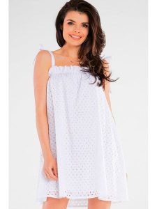 Awama Sukienka w kolorze białym rozmiar: L/XL. Białe sukienki Awama, l, bez wzorów, z bawełny, bez kołnierzyka, bez ramiączek, mini. Za 188,85 zł.