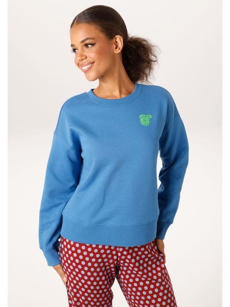 Aniston Bluza w kolorze niebieskim rozmiar: 38. Niebieskie bluzy Aniston, bez wzorów, z bawełny, bez kaptura. Za 44,50 zł.