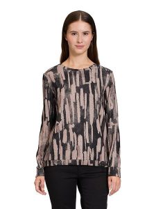 BETTY & CO Koszulka w kolorze czarno-beżowym rozmiar: L. Brązowe bluzki Betty & Co, l, bez wzorów, bez kołnierzyka, bez ramiączek. Za 102,45 zł.