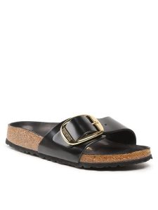Birkenstock Klapki Madrid 1022650 Czarny. Czarne klapki Birkenstock, bez wzorów, z lakierowanej skóry, bez obcasa. Za 499,99 zł.