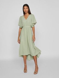 Vila Sukienka w kolorze jasnozielonym rozmiar: 36. Zielone sukienki Vila, bez wzorów, bez kołnierzyka, bez ramiączek, midi. Za 158,84 zł.