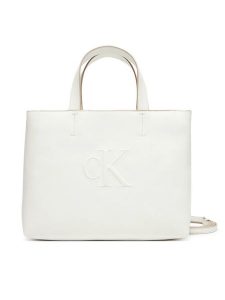 Calvin Klein Jeans Torebka Sculpted Mini Ew Tote LV04K3111G Biały. Białe torebki klasyczne Calvin Klein Jeans, bez wzorów, z jeansu, bez dodatków. Za 369,99 zł.