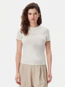 Tommy Jeans T-Shirt Tonal Linear DW0DW20315 Beżowy Slim Fit. Brązowe t-shirty Tommy Jeans, xxs, bez wzorów, z bawełny, bez kołnierzyka, bez ramiączek. Za 129,99 zł.
