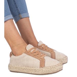 Brązowe damskie espadryle sznurowane. Brązowe espadryle bez wzorów, ze skóry, bez obcasa, na platformie. Za 81,83 zł.
