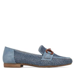 Półbuty Jana. Niebieskie półbuty Jana, bez wzorów, bez obcasa, na płaskiej podeszwie, bez zapięcia. Za 229,99 zł.