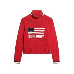 Sweter damski z golfem Superdry Americana. Czerwone golfy Superdry, bez wzorów. Za 392,65 zł.