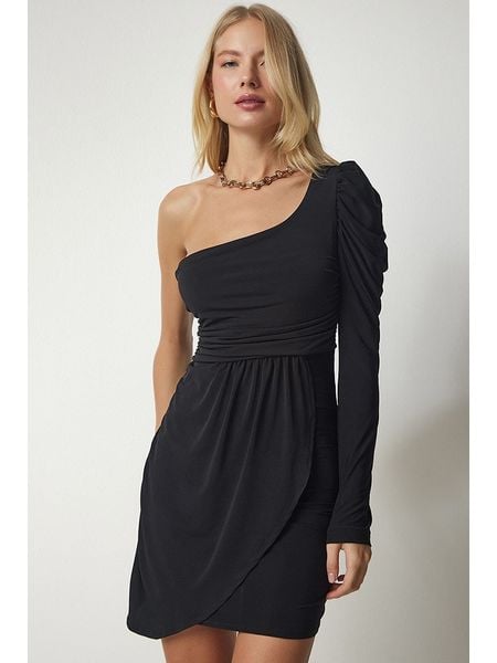 Happiness Istanbul Sukienka w kolorze czarnym rozmiar: M. Czarne sukienki Happiness Istanbul, m, bez wzorów, bez kołnierzyka, bez ramiączek, mini, kopertowe. Za 73,93 zł.