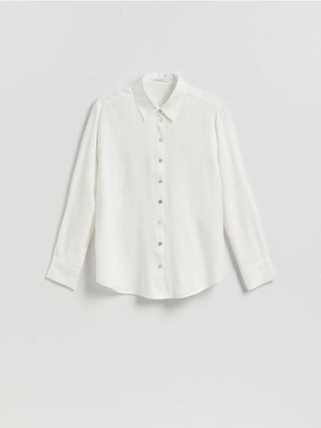 Koszula z wiskozą - biały. Białe koszule Reserved, l, bez wzorów, z lyocellu, bez kołnierzyka, bez ramiączek. Za 89,99 zł.