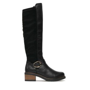 Kozaki Remonte. Czarne kozaki Remonte, bez wzorów, bez obcasa, na słupku, bez zapięcia. Za 431,00 zł.