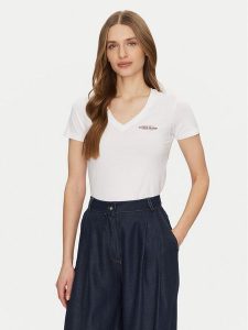 Guess Jeans T-Shirt W4YI23 J1314 Biały Slim Fit. Białe t-shirty Guess Jeans, l, z aplikacjami, z bawełny, bez kołnierzyka, bez ramiączek. Za 119,99 zł.