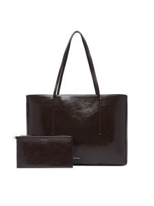 Calvin Klein Torebka Foil Logo Glossy Tote W/ Pouch LV04F3537G Brązowy. Brązowe shopper bag Calvin Klein, bez wzorów, ze skóry, bez dodatków. Za 649,99 zł.