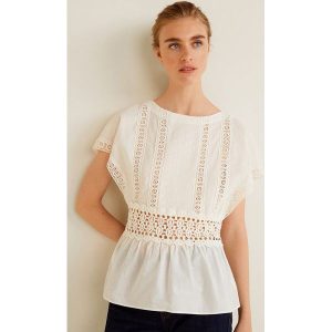 Mango - Top Kiwano. Szare t-shirty marki Mango, z bawełny, z kontrastowym kołnierzykiem, z krótkim rękawem. W wyprzedaży za 99,90 zł.