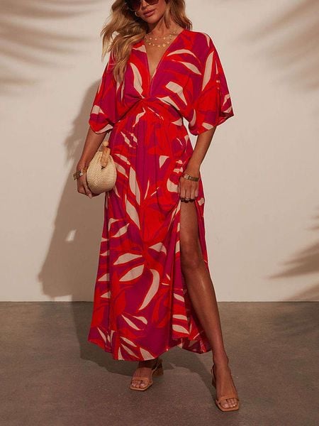 LA Angels Sukienka w kolorze kremowo-fioletowo-czerwonym rozmiar: S. Brązowe sukienki LA Angels, na imprezę, s, bez wzorów, z wiskozy, bez kołnierzyka, bez ramiączek, maxi. Za 173,99 zł.