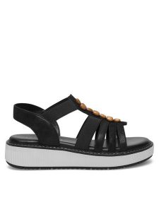 Lasocki Sandały WB-TINA-11C Czarny. Czarne sandały Lasocki, bez wzorów, z materiału, bez obcasa, na koturnie, bez zapięcia. Za 159,99 zł.