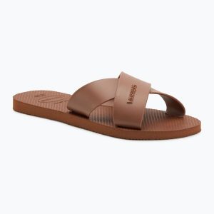Klapki damskie Havaianas Aqua. Brązowe klapki Havaianas, bez wzorów, bez obcasa. Za 83,99 zł.