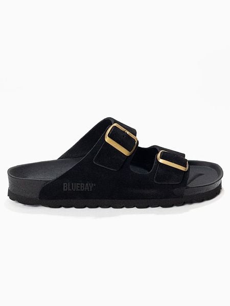 Bluebay Skórzane klapki "Aristote" w kolorze czarnym rozmiar: 38. Czarne klapki Bluebay, bez wzorów, z otwartym noskiem, bez obcasa. Za 149,66 zł.