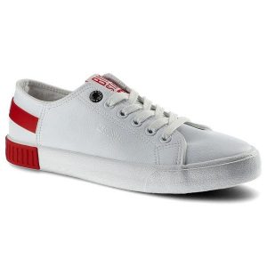 Białe Trampki Big Star Damskie Stylowe Półbuty. Czerwone półbuty Big Star, bez wzorów, z jeansu, bez obcasa, na płaskiej podeszwie, bez zapięcia. Za 82,99 zł.