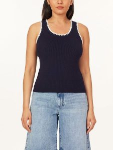 Scotch & Soda Top w kolorze granatowo-białym rozmiar: S. Białe topy Scotch & Soda, s, bez wzorów, prążkowane, bez kołnierzyka, bez ramiączek. Za 109,78 zł.