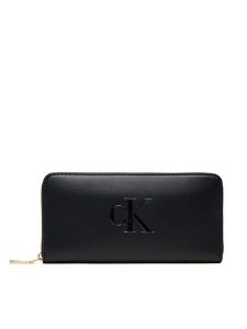 Calvin Klein Portfel Bold Ck Long Zip Around LV04F1077G Czarny. Czarne portfele Calvin Klein, bez wzorów, ze skóry. Za 219,99 zł.