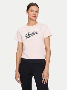 Guess Jeans T-Shirt W4YI13 J1314 Różowy Regular Fit. Czerwone t-shirty Guess Jeans, m, z aplikacjami, z bawełny, bez kołnierzyka, bez ramiączek. Za 99,99 zł.