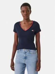 Tommy Jeans T-Shirt DW0DW22275 Niebieski Slim Fit. Niebieskie t-shirty Tommy Jeans, m, bez wzorów, z bawełny, bez kołnierzyka, bez ramiączek. Za 169,99 zł.