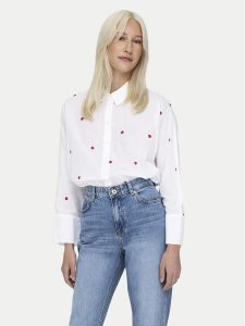 ONLY Koszula New 15283743 Biały Box Fit. Białe koszule ONLY, m, bez wzorów, z bawełny, bez kołnierzyka, bez ramiączek. Za 119,99 zł.