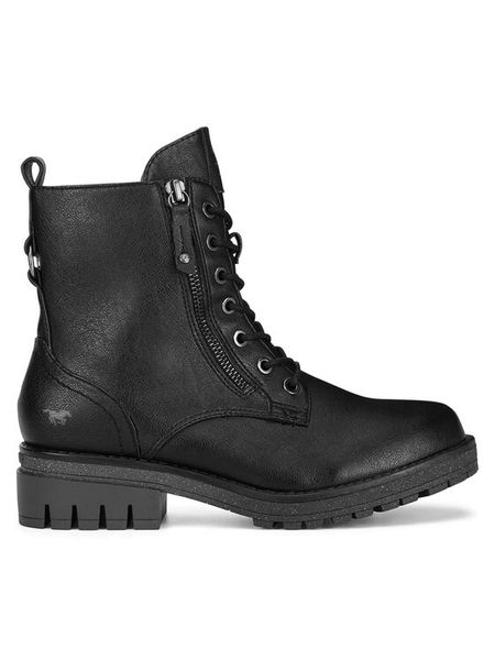 Mustang Trzewiki 1397-501 Czarny. Czarne botki Mustang, bez wzorów, z materiału, bez obcasa, na płaskiej podeszwie, bez zapięcia. Za 295,99 zł.