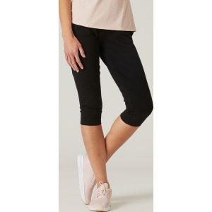 Legginsy krótkie fitness damskie Domyos 500. Czarne legginsy DOMYOS, bez wzorów, z bawełny, krótkie. W wyprzedaży za 39,99 zł.