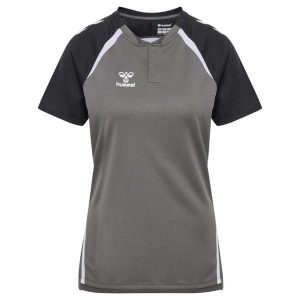 Damska koszulka polo Hummel Lead 2.0. Szare bluzki Hummel, bez wzorów, sportowe, bez kołnierzyka, bez ramiączek. Za 180,00 zł.