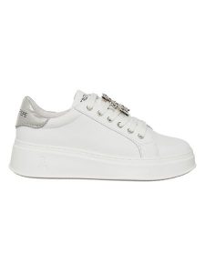 Patrizia Pepe Skórzane sneakersy w kolorze srebrno-białym rozmiar: 38. Białe trampki Patrizia Pepe, bez wzorów, bez zapięcia. Za 404,10 zł.