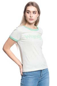 DAMSKI T-SHIRT WRANGLER RINGER TEE ALMOST AQUA W7N0EVG11 112131952. T-shirty Wrangler, s, bez wzorów, bez kołnierzyka, bez ramiączek. Za 69,99 zł.