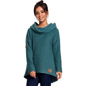 Turkusowa Asymetryczna Bluza Oversize z Kapturem. Niebieskie bluzy MOE, l, bez wzorów, z bawełny, z kapturem. Za 253,90 zł.