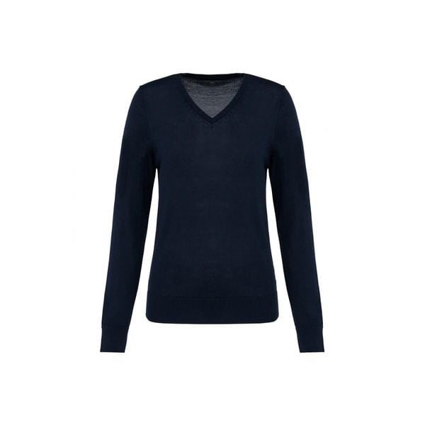 Damski sweter z merynosów z dekoltem v-neck Kariban Premium. Niebieskie swetry klasyczne KARIBAN, na zimę, z wełny, bez kołnierzyka. W wyprzedaży za 268,00 zł.