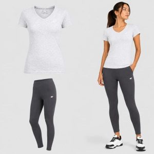 KOMPLET DAMSKI 4F T-SHIRT + LEGGINSY ZESTAW SPORTOWY NA CO DZIEŃ XL SS26. Legginsy 4f, bez wzorów, z bawełny. Za 119,98 zł.