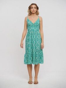 BLE Sukienka w kolorze turkusowym rozmiar: onesize. Niebieskie sukienki BLE, bez wzorów, z bawełny, bez kołnierzyka, bez ramiączek, midi, rozkloszowane. Za 105,63 zł.