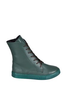 Noosy Skórzane botki w kolorze ciemnozielonym rozmiar: 40. Zielone botki Noosy, bez wzorów, z materiału, bez obcasa, bez zapięcia. Za 170,42 zł.