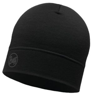 Czapka dla dorosłych Buff Merino Lightweight Beanie. Czarne czapki Buff, bez wzorów, z wełny, sportowe. Za 109,99 zł.