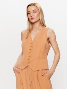 DKNY Kamizelka P3ET8R51 Pomarańczowy Regular Fit. Brązowe kamizelki DKNY, m, bez wzorów, z wiskozy, bez kołnierzyka, bez ramiączek, bez kaptura. Za 389,99 zł.