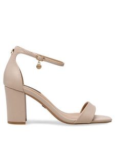 Nine West Sandały WFA2647-1 Beżowy. Brązowe sandały Nine West, bez wzorów, ze skóry, bez obcasa, na słupku, bez zapięcia. Za 229,99 zł.