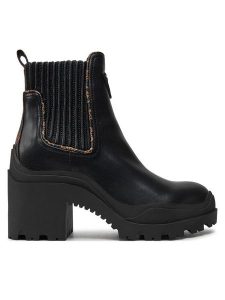 Guess Botki Yvetten FLFYTT ELE10 Czarny. Czarne botki Guess, z aplikacjami, ze skóry, bez obcasa, na słupku, bez zapięcia. Za 429,99 zł.