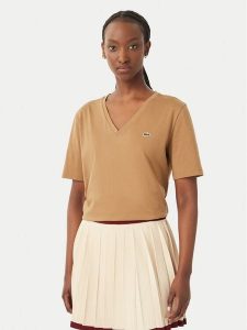 Lacoste T-Shirt TF7300 Brązowy Regular Fit. Brązowe t-shirty Lacoste, bez wzorów, z bawełny, bez kołnierzyka, bez ramiączek. Za 289,99 zł.