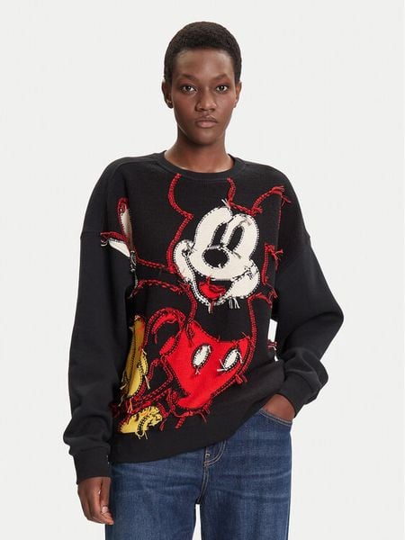 Desigual Bluza Hello Mickey 25WWSK14 Czarny Regular Fit. Czarne bluzy Desigual, m, bez wzorów, z bawełny, bez kaptura. Za 369,99 zł.
