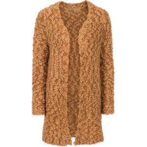 Sweter bez zapięcia z puszystej przędzy bonprix orzechowy. Brązowe kardigany marki bonprix. Za 59,99 zł.