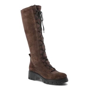 Brązowe Kozaki Simen Eleganckie Wysoki Buty Damskie. Brązowe kozaki Simen, bez wzorów, bez obcasa, bez zapięcia. Za 619,00 zł.