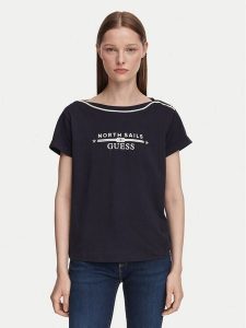 Guess T-Shirt W6YI58 K5317 Granatowy Regular Fit. Niebieskie t-shirty Guess, s, z aplikacjami, z bawełny, bez kołnierzyka, bez ramiączek. Za 234,99 zł.