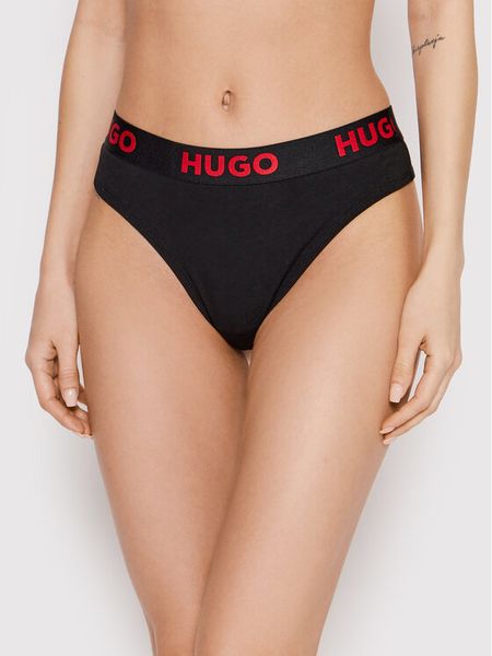 Hugo Stringi Thong Sporty Logo 50469651 Czarny. Czarne stringi Hugo, bez wzorów, z bawełny. Za 89,99 zł.