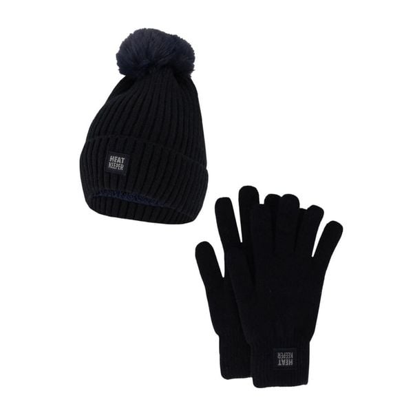 Damski Zimowy Zestaw Termiczny - Czapka + Rękawiczki - Granatowy. Niebieskie czapki HEAT KEEPER, bez wzorów, z poliesteru, sportowe. W wyprzedaży za 134,32 zł.
