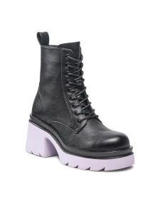 DeeZee Trzewiki H90112-1 Czarny. Czarne botki DeeZee, bez wzorów, ze skóry, bez obcasa, na słupku, bez zapięcia. Za 149,99 zł.